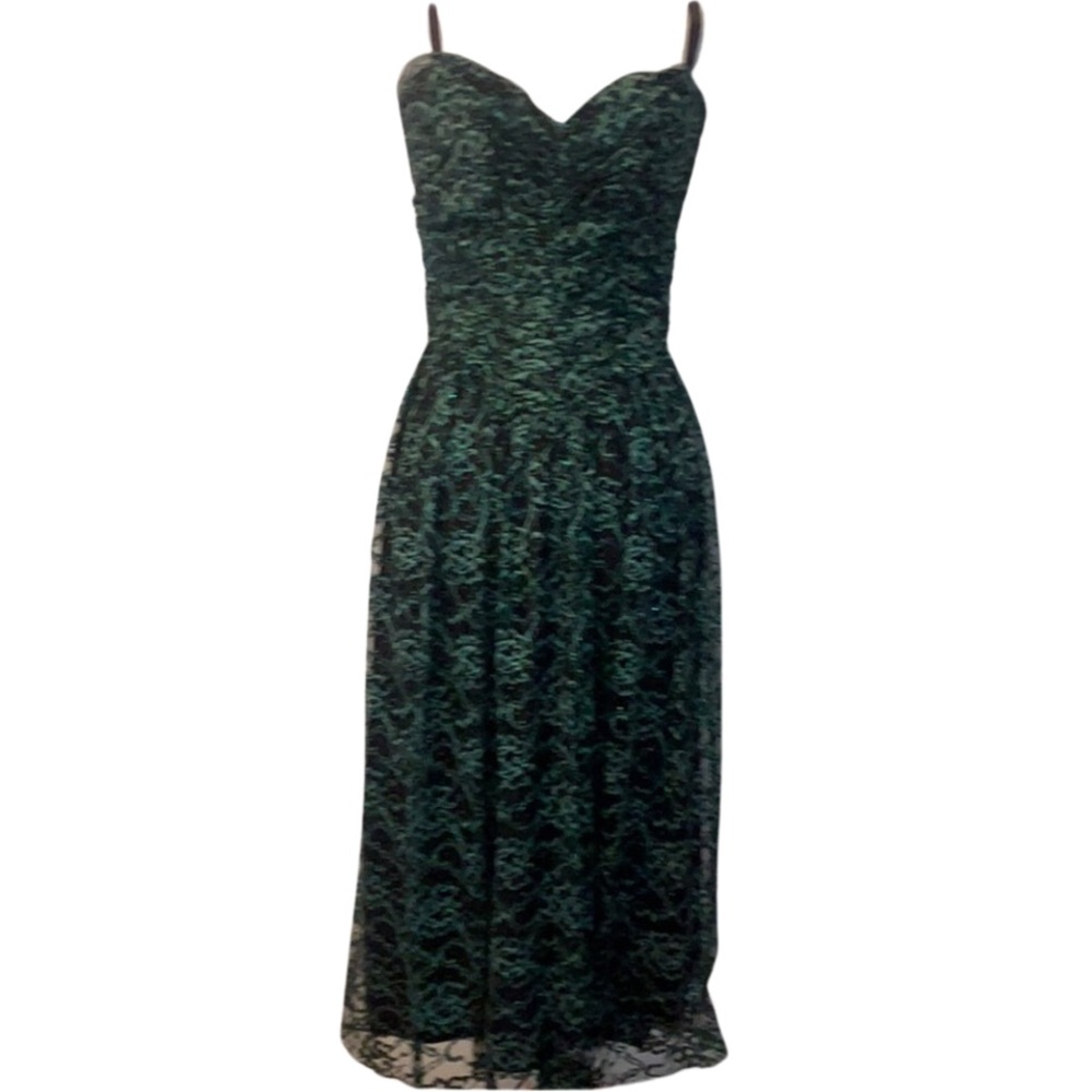Vintage  Whimsigoth Fairycore Sparkly Green Lace Dress Size XS